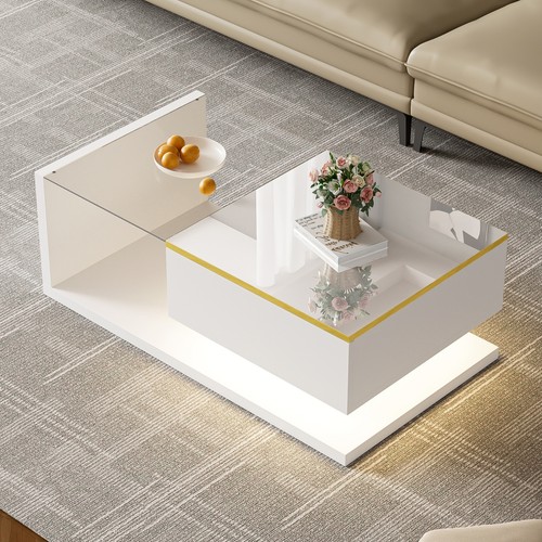Coffee table with led light - coffee,